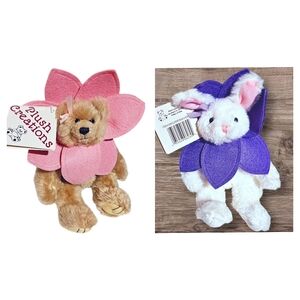 Vintage 1999 Collectible Plush Creations Flower Bear And Bunny Stuffed Animals